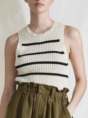 Apiece Apart Philomena Knit Crop Tank Top Cream with Black Stripes
